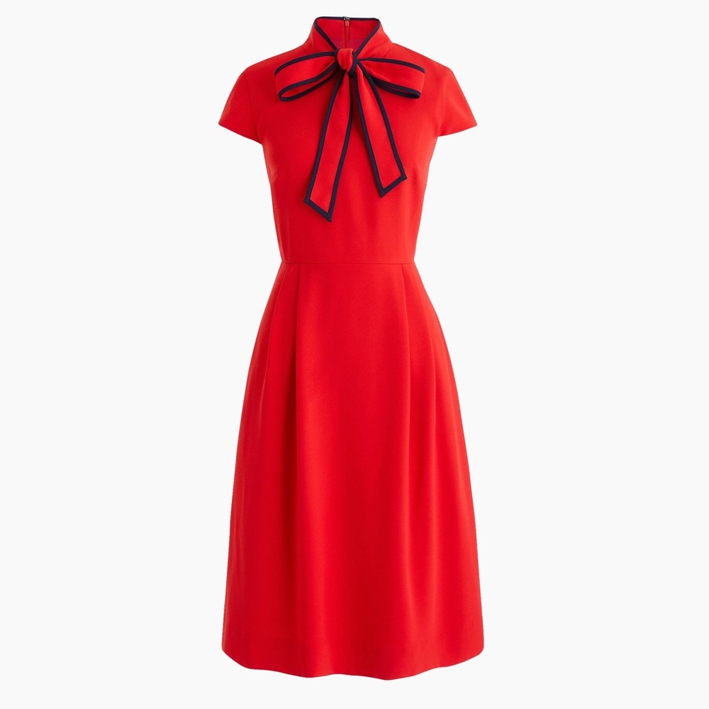 J. Crew Red Tie-neck dress in 365 crepe